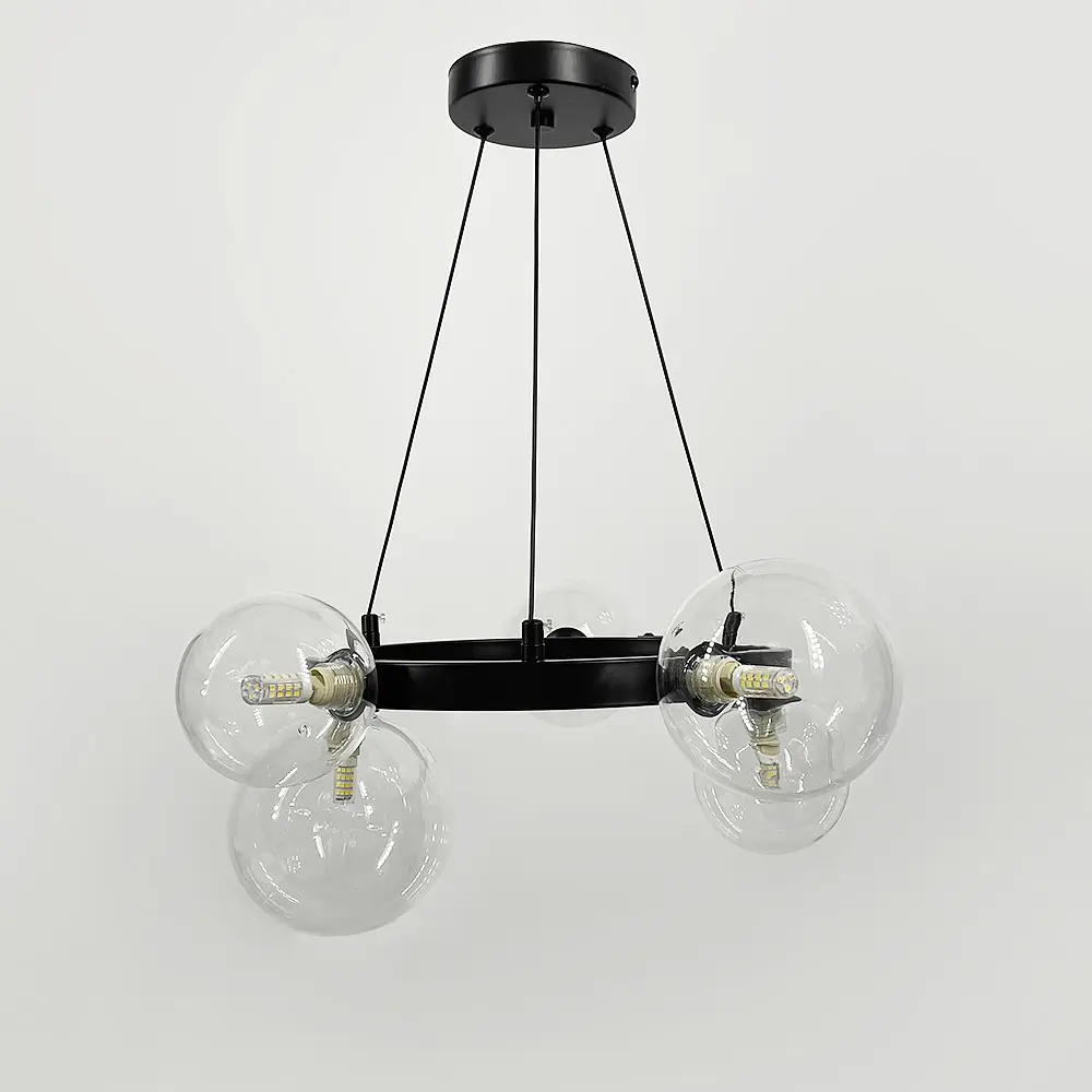 Кольцевая люстра с 5 прозрачными плафонами в черном корпусе Ст. AT 32/5 BK+CL | Line F - фото 3