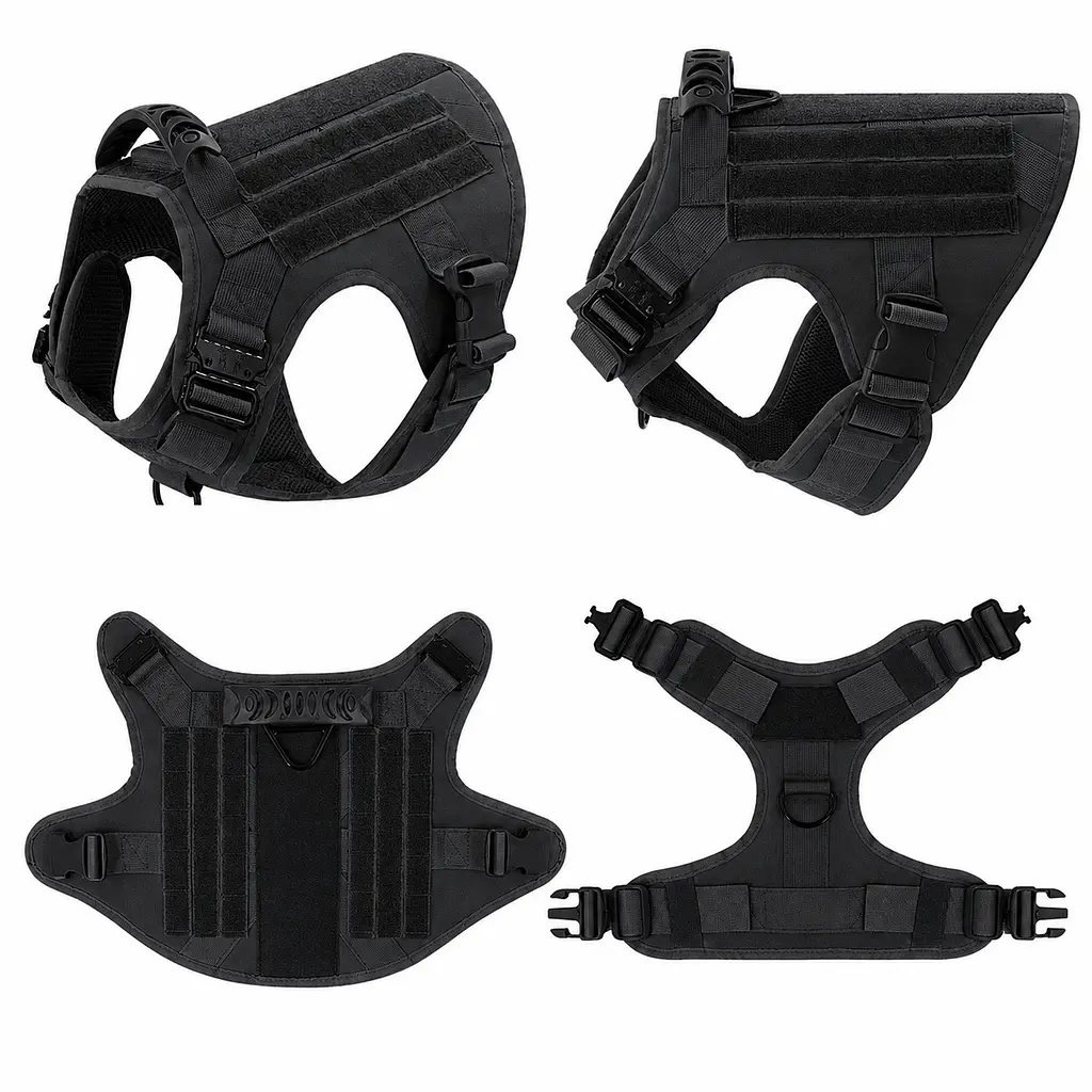 Шлейка для собак Tactical K9, металева пряжка фастекс і система MOLLE Чорний, S - фото 2