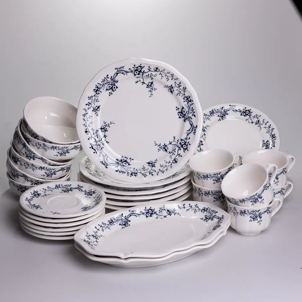 Столовий набір посуду Yiwu Vintage YY78-10A фарфоровий, 32 предмети на 6 персон, синій візерунок - фото 5