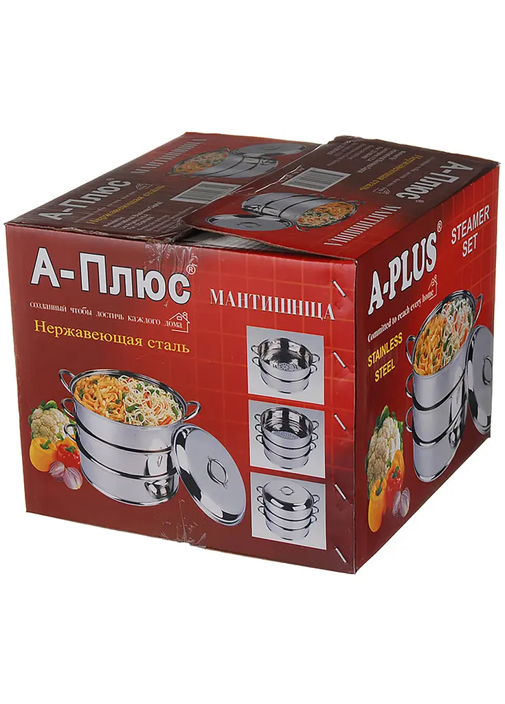 Каструля-пароварка (мантишниця) A-Plus 3 яруси 6 літрів нержавіюча сталь, A-plus 84328 - фото 9