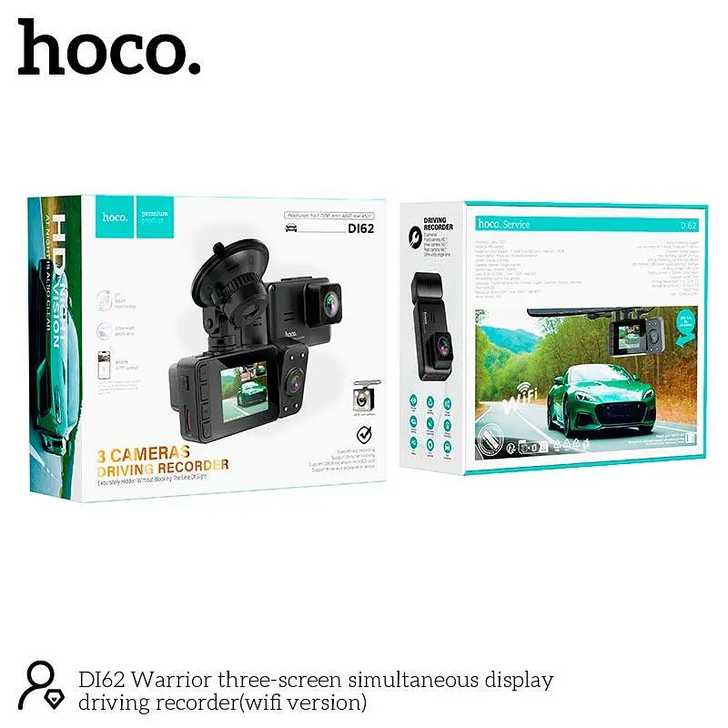Відеореєстратор HOCO DI62 Warrior three-screen simultaneous display driving recorder (wifi version) |720p front/480p rear/480p - фото 2
