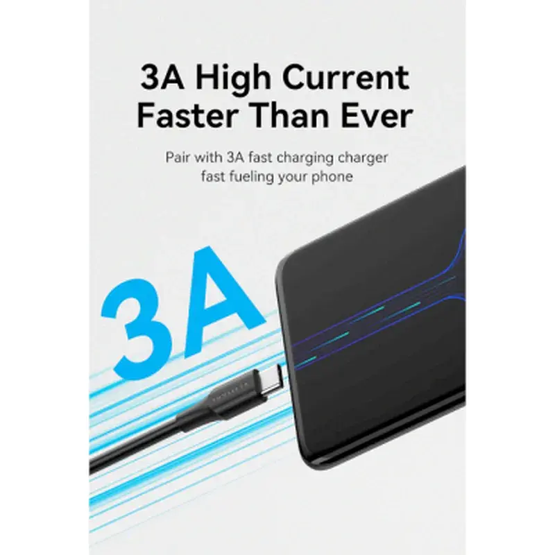 Дата кабель USB 2.0 AM to USB-C 1.5m 3A 18W PVC black Vention (CTHBG) - фото 3