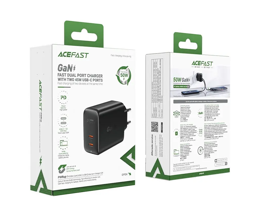Зарядное устройство 2 порта 50 ватт Acefast A29 2 Type-C 3 A 50 W PD QC - фото 6