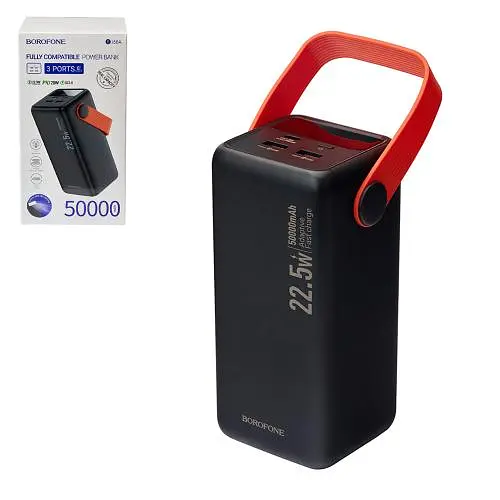 Power bank Borofone BJ66A 50000 mAh 22,5W+PD20W Black, LED дисплей, ліхтарик