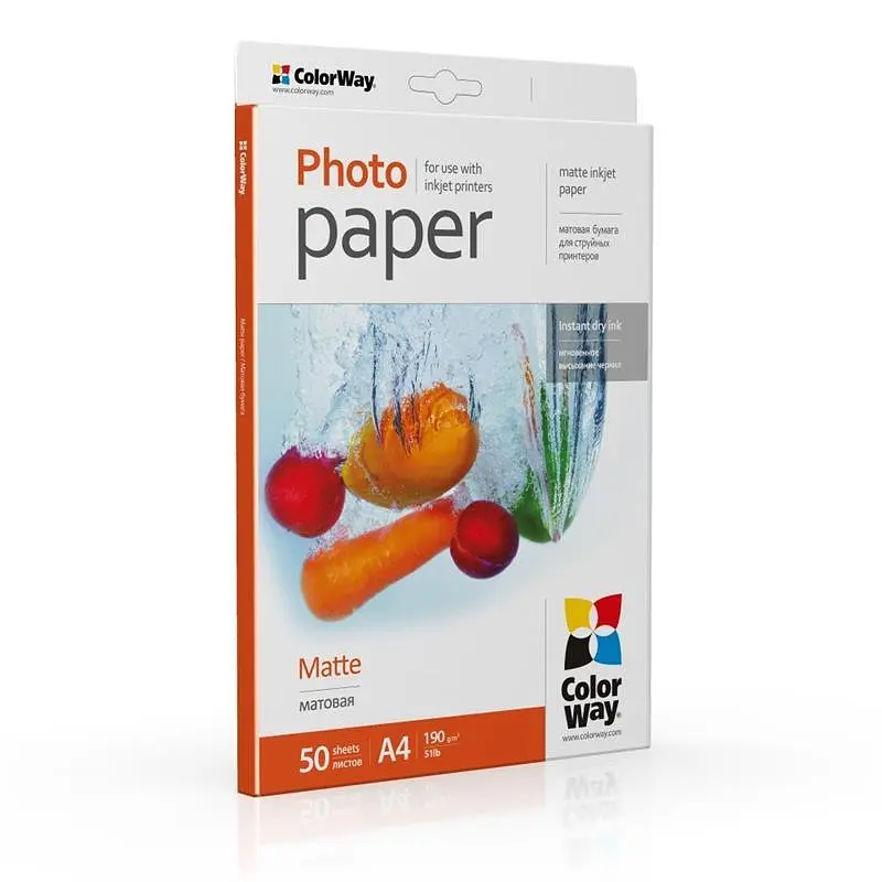 Фотопапір ColorWay матовий 190г/м2 A4 50 арк. (PM190050A4)