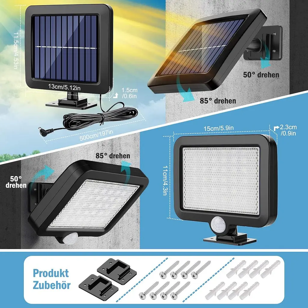 Сонячні LED світильники MPJ 56 LED з датчиком руху, IP65, 2 шт - фото 7