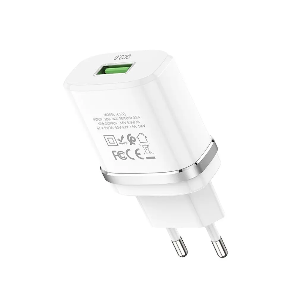 Зарядний пристрій Hoco C12Q USB QC 18W білий - фото 2