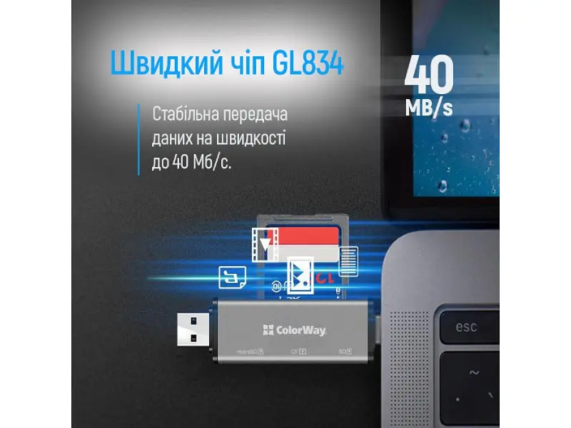 Картрідер ColorWay USB-C Gray (CW-CR-01) - фото 5