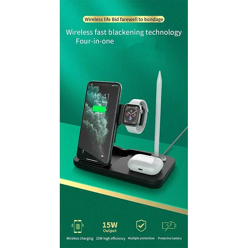 Зарядка Qi 4in1 Wireless Charger JYD-WC132 5-15W Watch/AirPods/Pencil/Phone чорна - фото 4