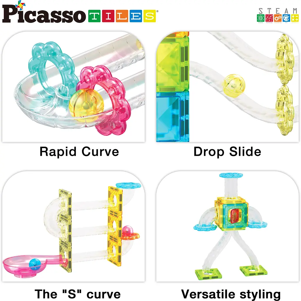 Конструктор магнитный Picasso Tiles Mini Diamond Marble Run Track Set 60 деталей (PTMG60) - фото 3