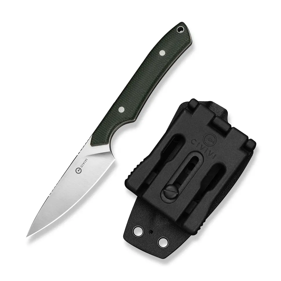 Ніж фіксований кишеньковий Civivi High Grass Field Knife (7,4 см) 14C28N / Micarta зелений з чохлом - фото 4