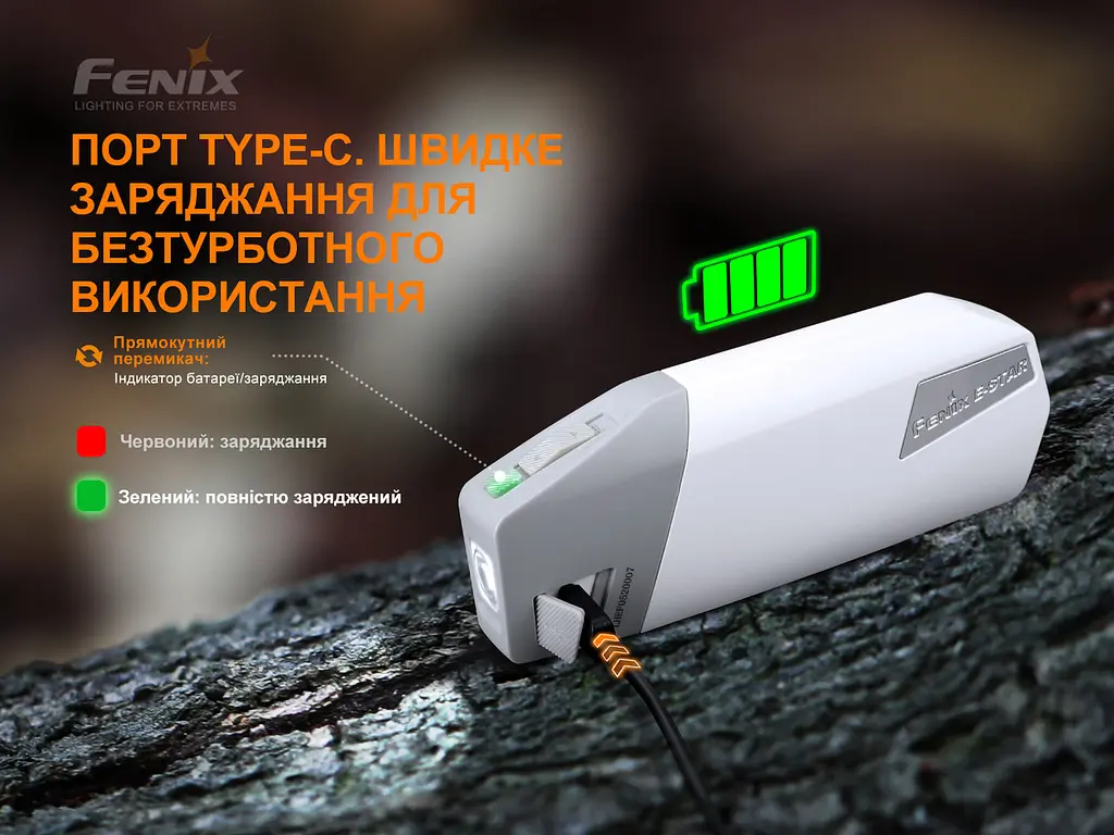 Ручний ліхтарик Fenix E-STAR з автономним живленням 100лм Type-С (Сірий) - фото 8
