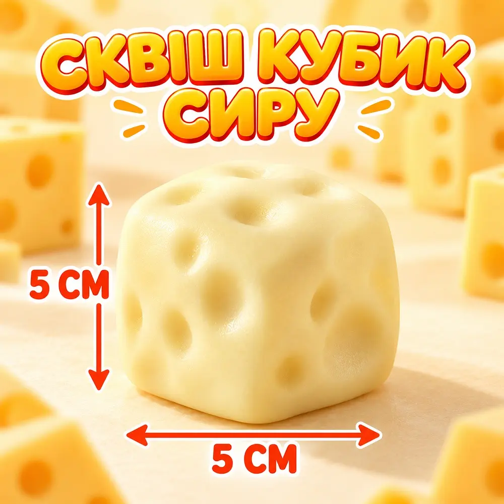  Сквіш Кубик Сиру мʼякий антистрес Squishy Cheese гарно відновлює форму в коробці 5см - фото 2