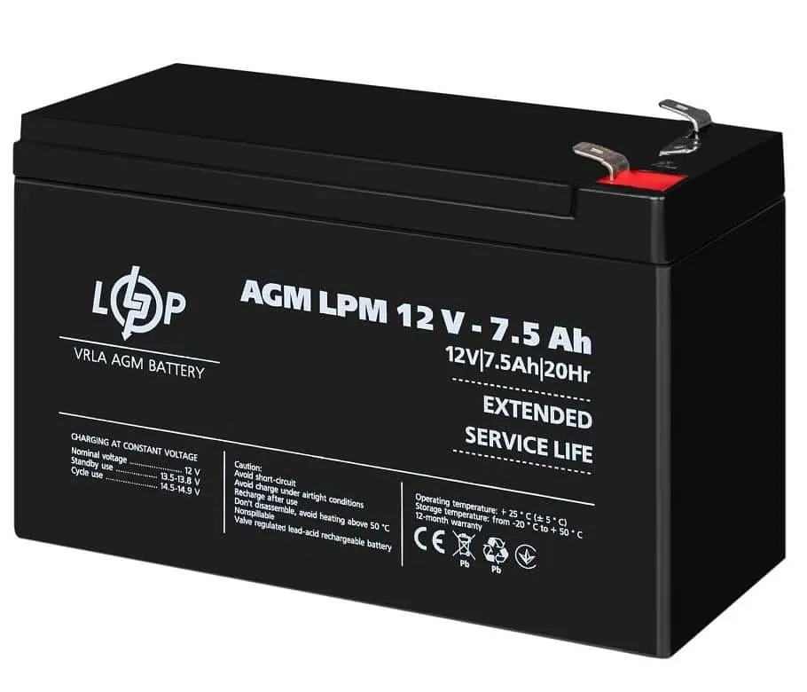 Акумуляторна батарея для ДБЖ LogicPower AGM 12 V / 7.5 А*ч (LP3864) - фото 2