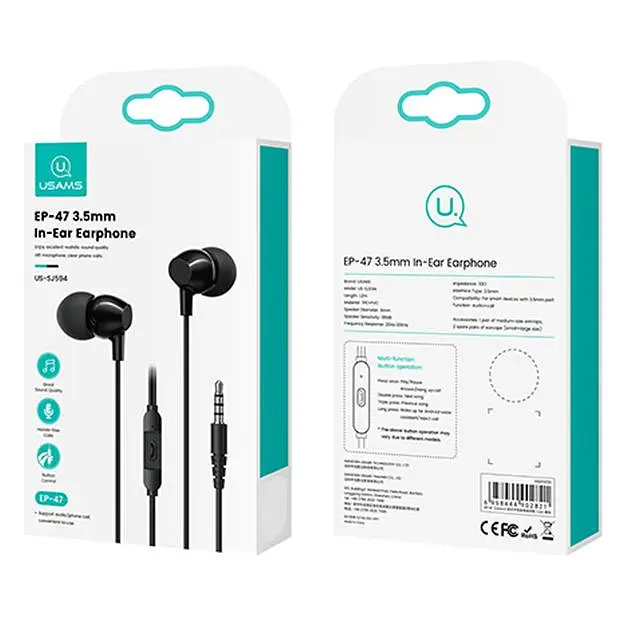 Проводная гарнитура Usams In-Ear Earphone US-SJ594 EP-47, 3.5mm, 1.2m, black - фото 5