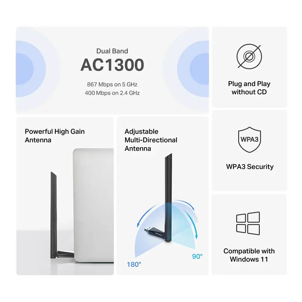 Адаптер WiFi MA30H AC1300, USB Mercusys teh0017361 - фото 6