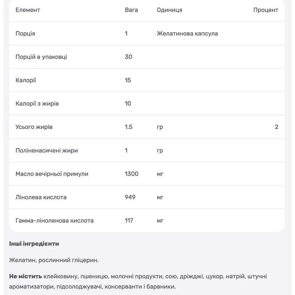 Олія примули вечірньої Solgar 1300 мг 30 желатинових капсул - фото 3