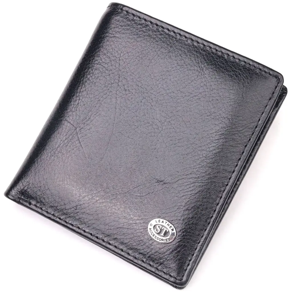 Компактний гаманець для грошей із натуральної гладкої шкіри ST Leather 19418 чорний - фото 10