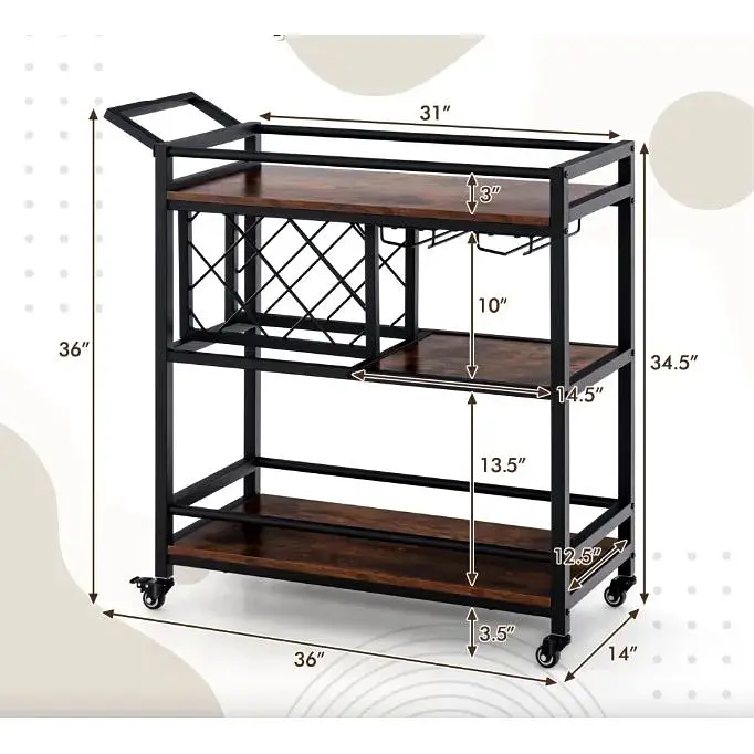 Стеллаж Costway Carrito - кухонная тележка с баром в стиле Loft - фото 5