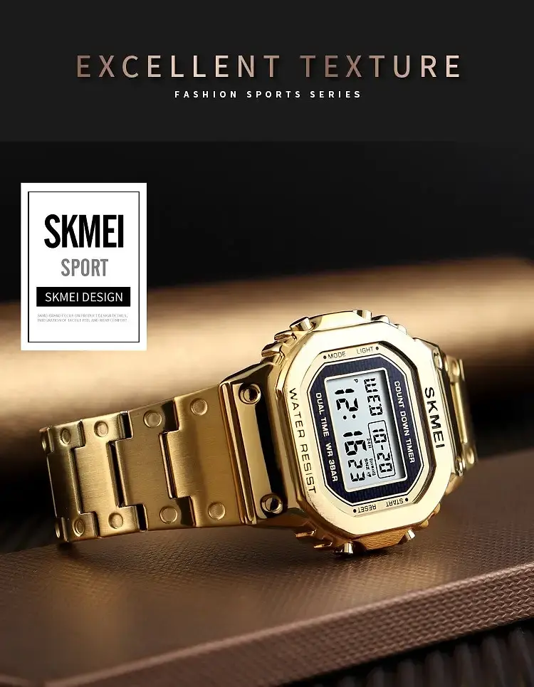 Мужские наручные часы Skmei 1456 Singapore Золотистый - фото 3