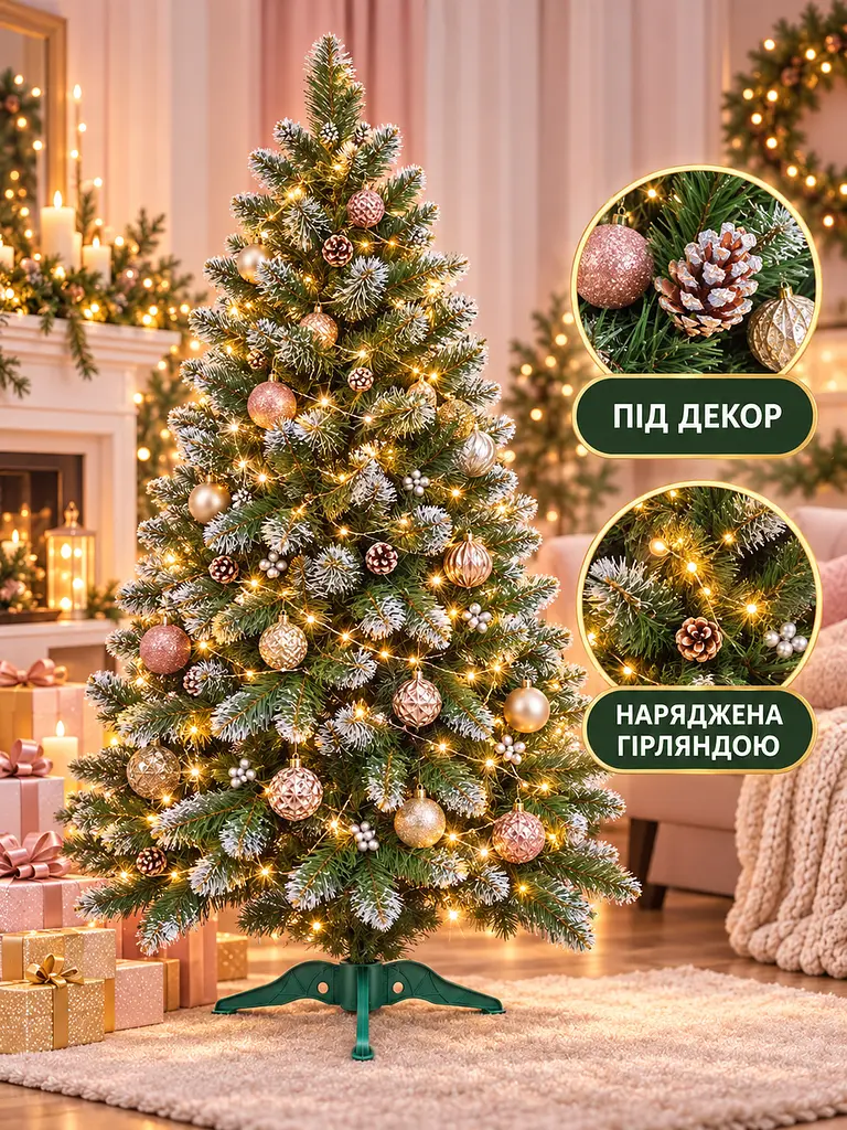 Сертифікована ялинка штучна пухнаста зі снігом і срібними шишками та перлинами YaLINKA КS15 150 см із високоякісного нешкідливого - фото 9