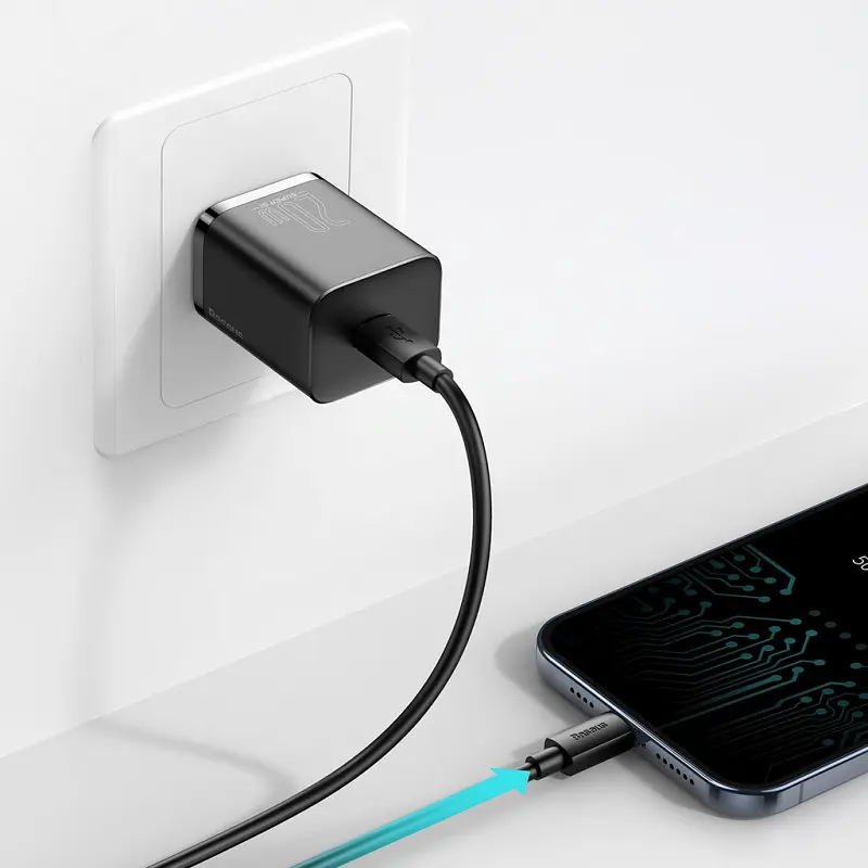 МЗП Baseus Super Si Quick Charger 20W (1USB-C) + кабель Type-C to Lightning (TZCCSUP-B) Чорний - фото 5