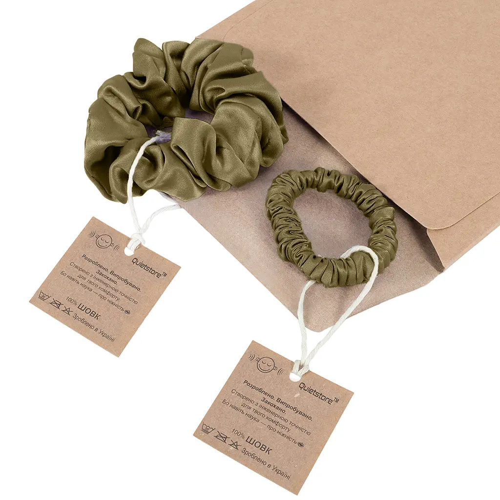 Набор из 2 шелковых резинок для волос Чумацький Шлях S+L - два режима фиксации хаки (1244-02) - фото 3
