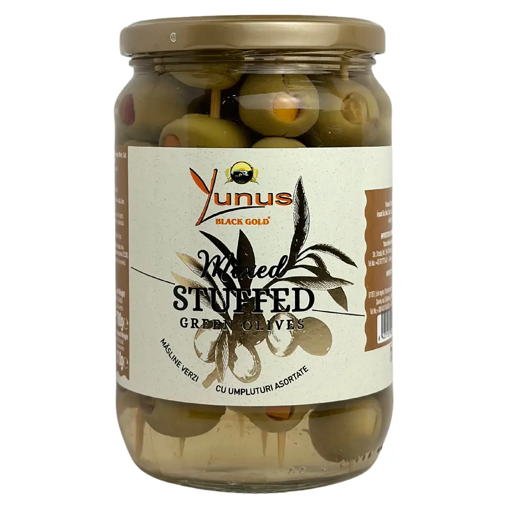 Оливки Yunus Mixed Stuffed Green olives фаршировані на шпажках 700 г