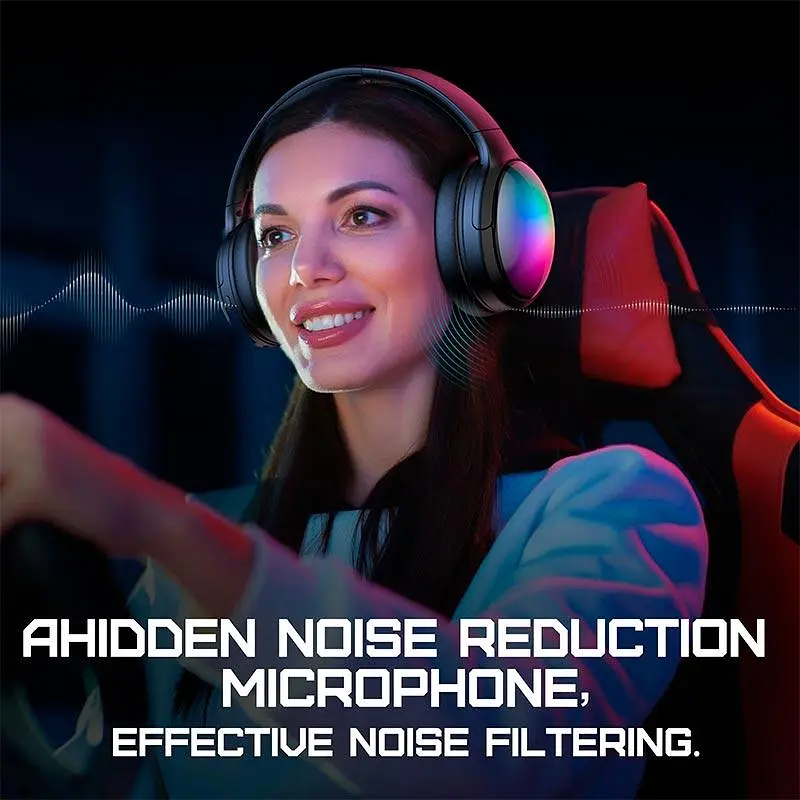 Наушники Onikuma Bluetooth Headphones with ANC Microphone 3, BT5.3, Type-C, AUX, ANC, 800mAh, 38H, RGB, black - фото 10