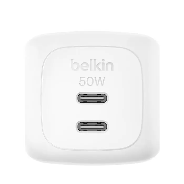 Мережевий зарядний пристрій 2×USB-C GaN PD PPS Belkin 50 W Dual USB-C White - фото 2