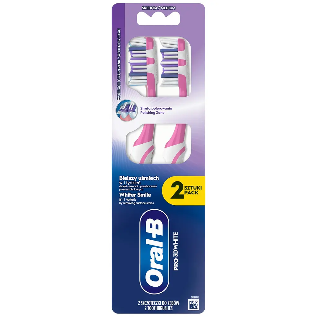 Зубная щетка Oral-B Pro 3D White Отбеливание средней жесткости бело-розовый 2 шт. - фото 2