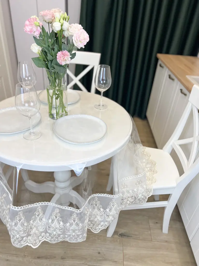 Силиконовая скатерть с бело-кофейным кружевом Петек 15см 370х100 см - фото 5