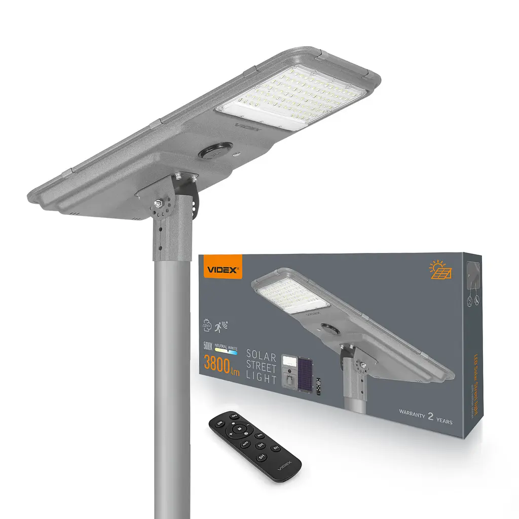 LED ліхтар вуличний автономний VIDEX 3800Lm 5000K (VL-SLSO-092-S) VIDEX (29301-000)