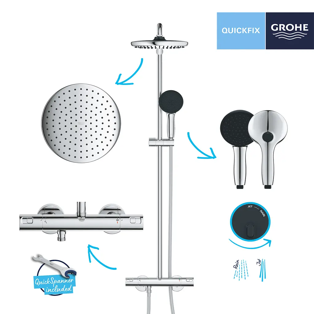 Душова система термостатична Grohe QuickFix Vitalio Comfort System 250 26677001, Хром - фото 8