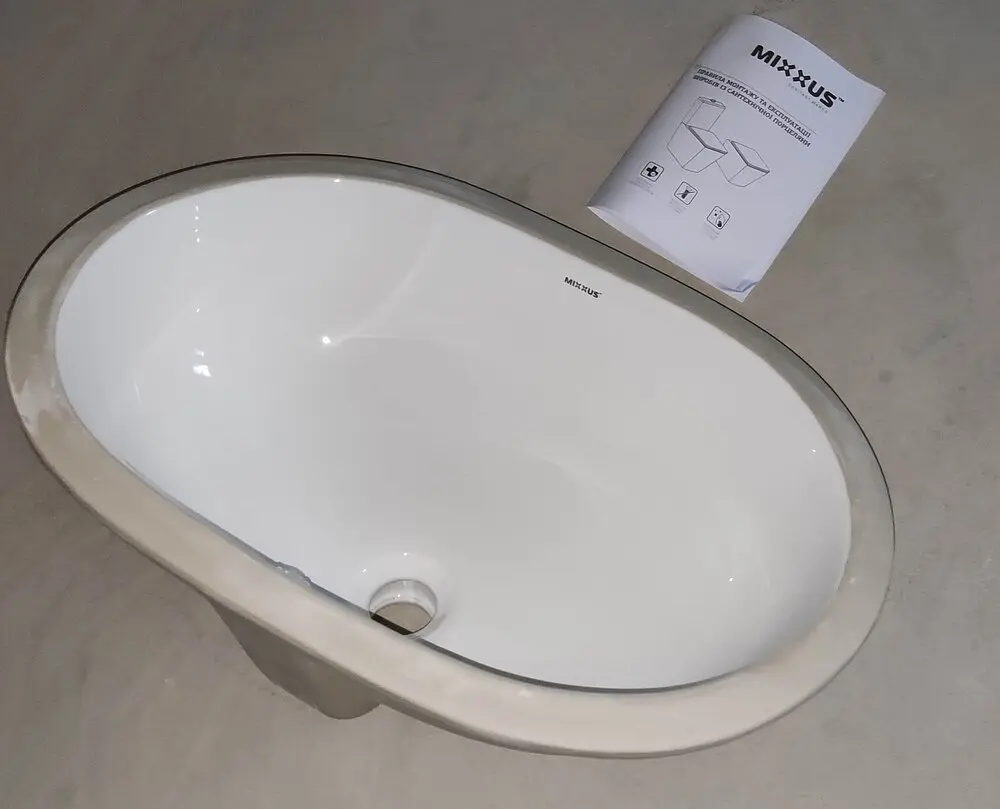 Умивальник врізний під стільницю Mixxus Premium Ellipse-1701 570x385x205 мм з переливом MP6566, Білий - фото 7