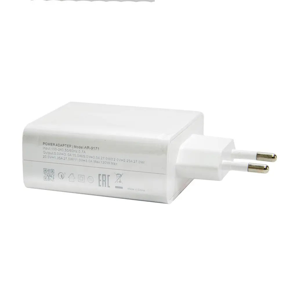 Адаптер зарядний AR-9171 120W білий, мережевий блочок USB 10×6×3 см - фото 3