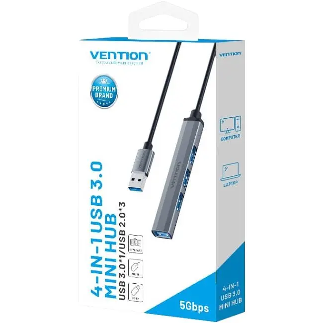 Хаб USB Vention 3.0 -> 1xUSB 3.0/3xUSB 2.0 0.15м 5 Гбіт/с Grey (CKOHB) - фото 5