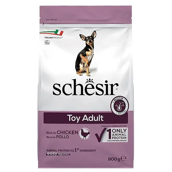 Сухий монопротеїновий корм Schesir Dog Toy Adult Chicken Шезір Той для дорослих собак міні порід з куркою 800 г (ШСВТК0.8)