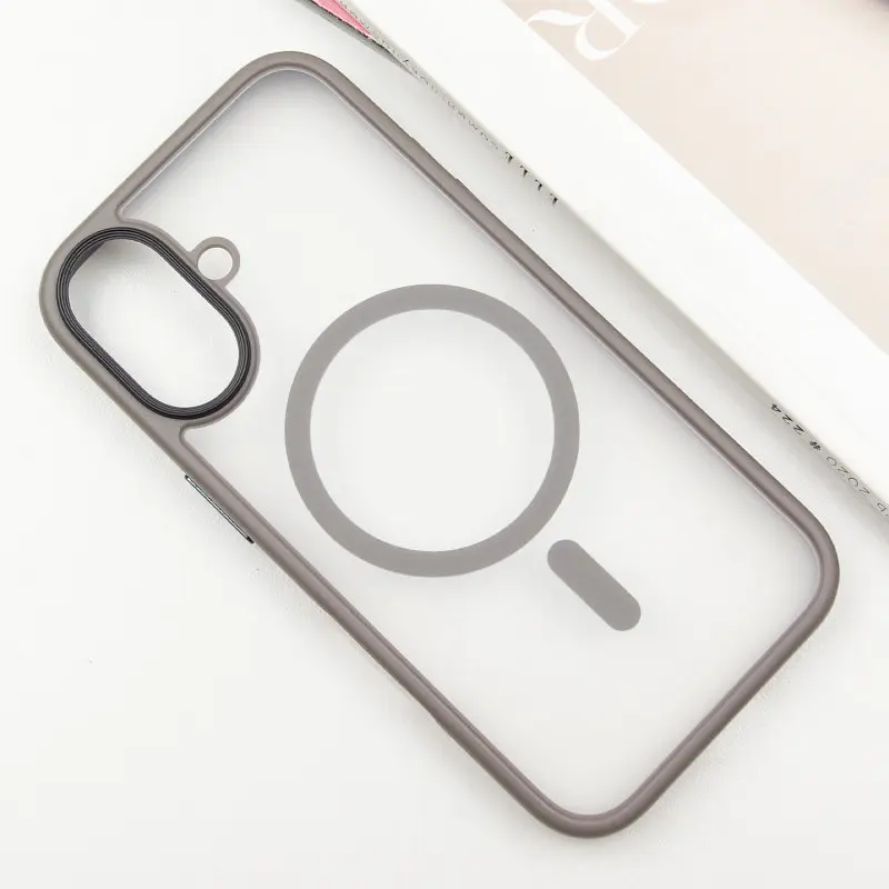 TPU+PC чохол Metal Buttons with MagSafe для Apple iPhone 16 (6.1) Сірий / Grey - фото 2