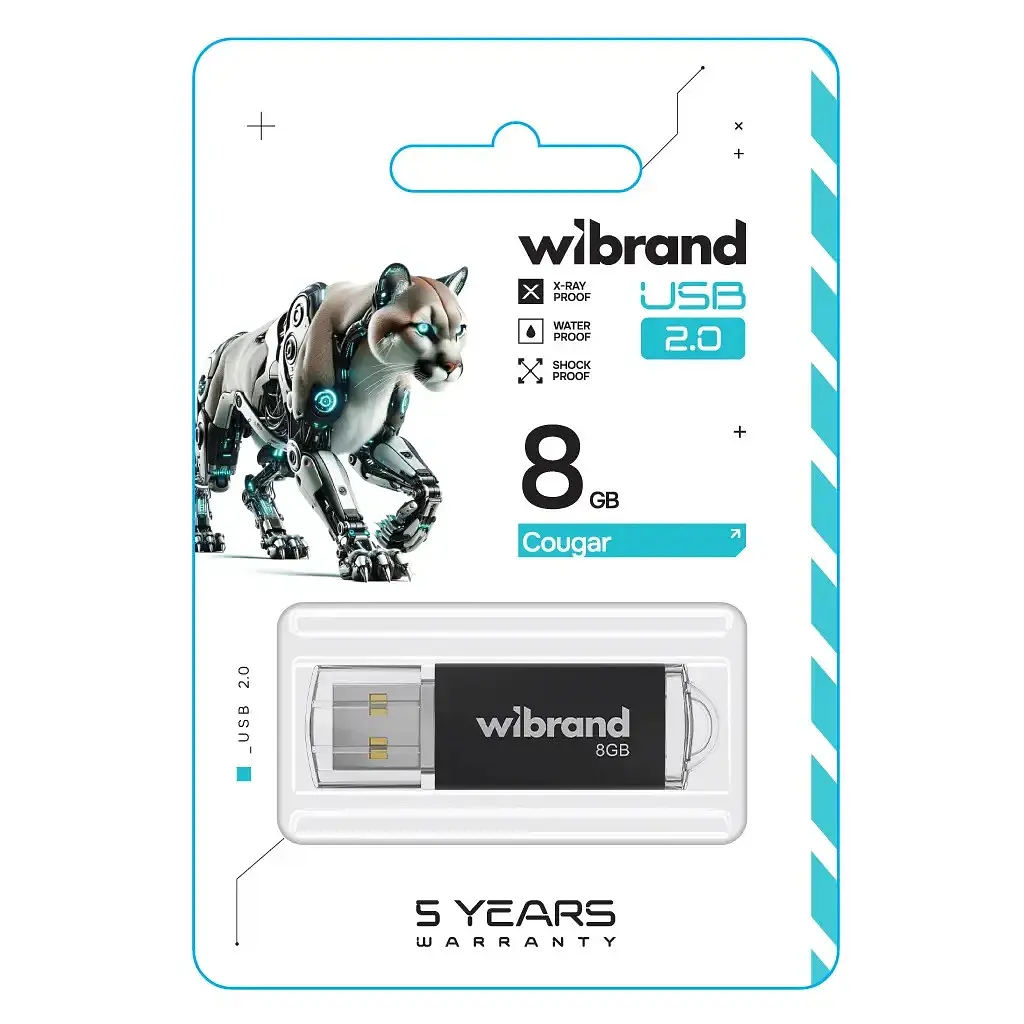 USB флеш накопичувач Wibrand 8GB Cougar Black USB 2.0 (WI2.0/CU8P1B) - фото 2
