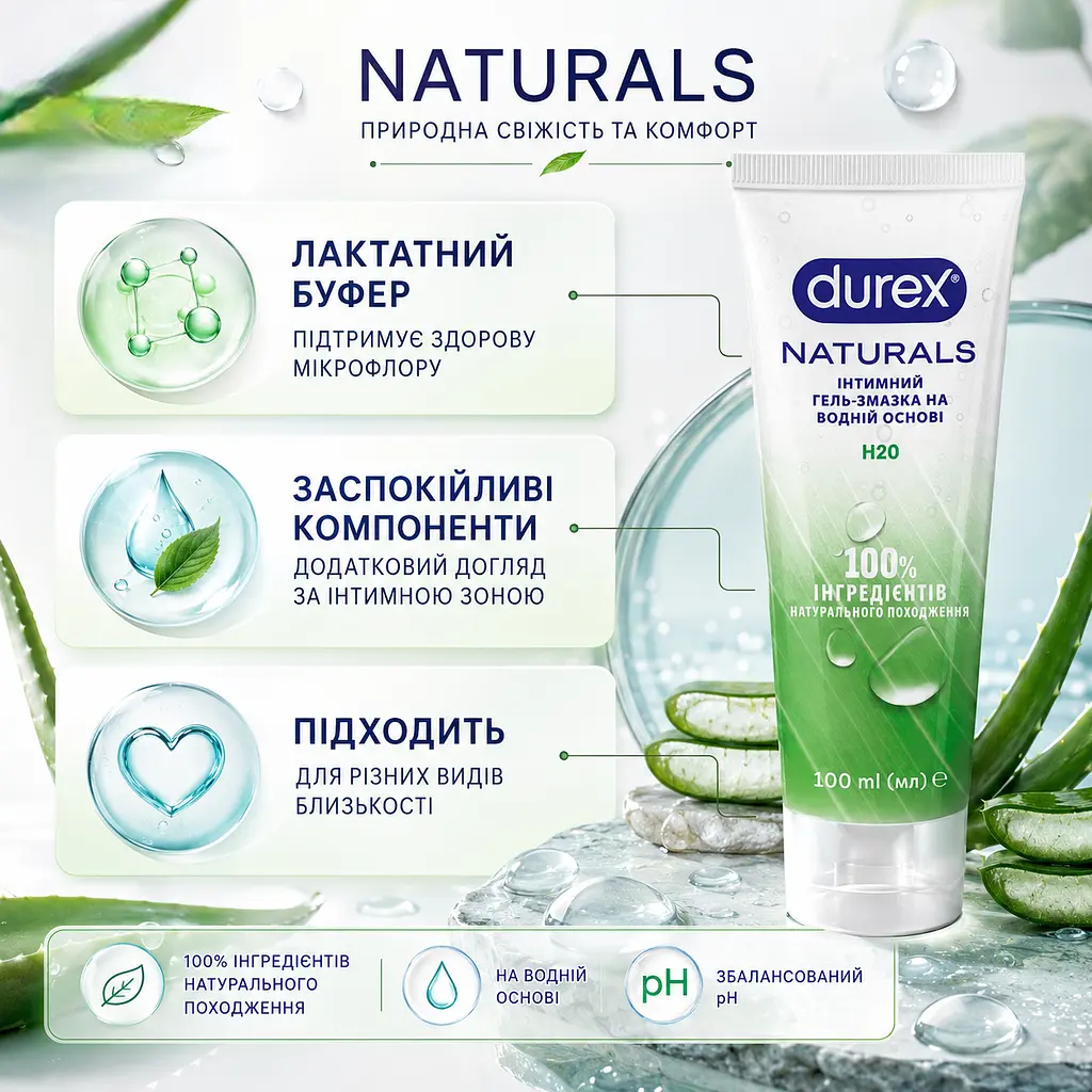 Лубрикант DUREX Naturals pure 100 МЛ інтимна гель-змазка на водній основі з натуральних інгредієнтів - фото 4