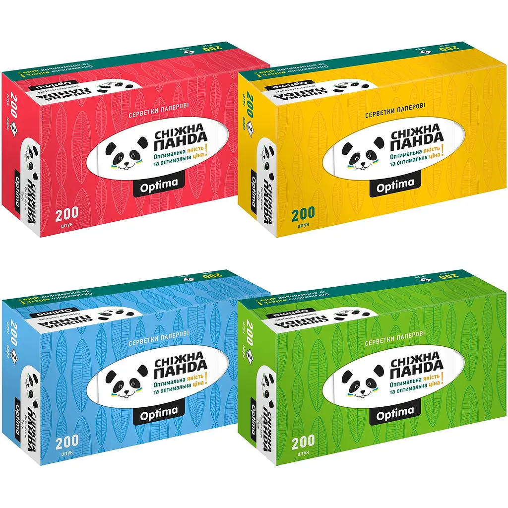 Паперові серветки Сніжна Панда Optima двошарові в асортименті 400 шт. (2 уп. х 200 шт.) - фото 2