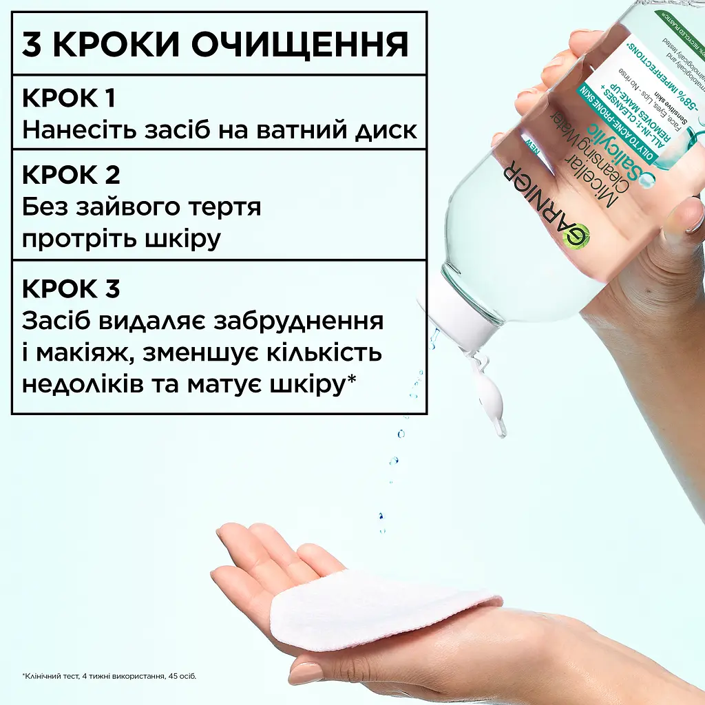 Міцелярна вода Garnier Pure Active Salicylic з саліциловою кислотою для зняття макіяжу та очищення жирної та схильної до недосконалостей шкіри обличчя 400 мл - фото 6