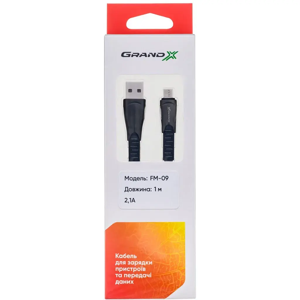 Дата кабель USB 2.0 AM to Micro 5P 1.0m black Grand-X (FM09) - фото 3