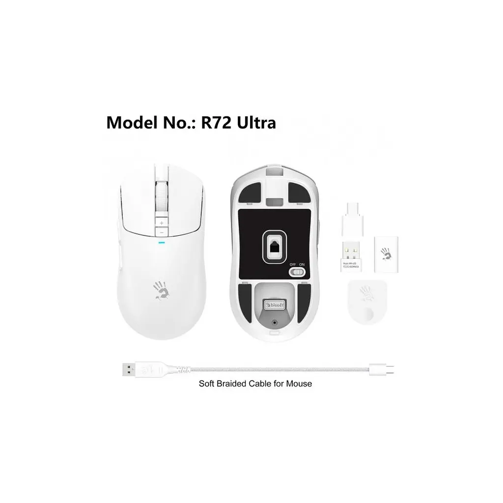 Мышка A4Tech Bloody R72 Ultra Wireless/USB White (4711421000901) - фото 9