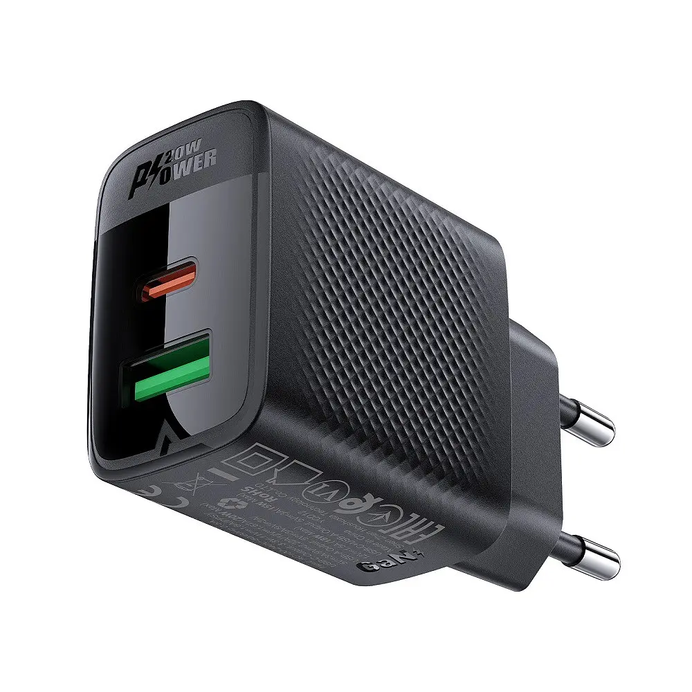 Сітчасте зарядне пристрій ACEFAST A78 PD20W GaN (USB-A+USB-C) charger чорний - фото 2