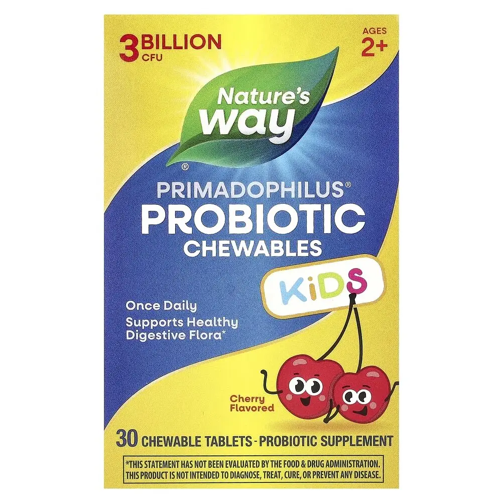 Пробіотична суміш Nature's Way Primadophilus Kids 3 Billion CFU, 30 жевательных таблеток для дітей - Вишня