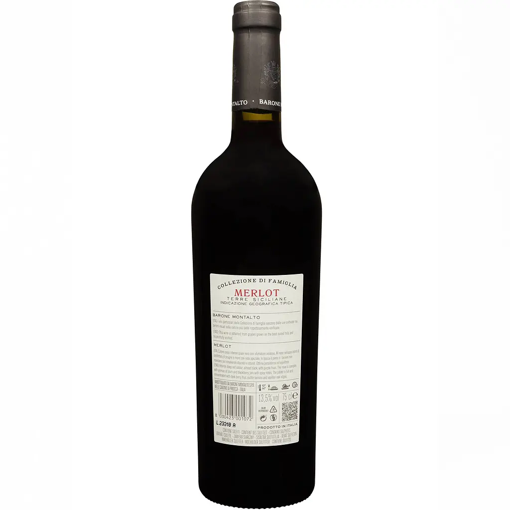 Вино Barone Montalto Collezione di Famiglia Merlo Terre Siciliane IGP сухое красное 0.75 л - фото 2