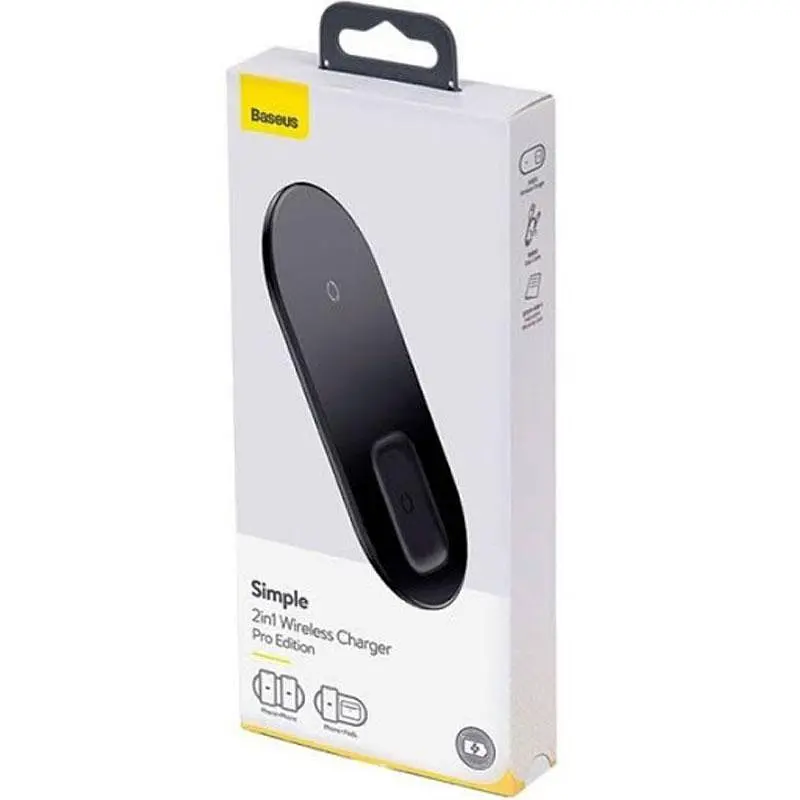 Бездротовий зарядний пристрій Baseus Simple Pro Edition 2 in 1 (Phone + Pods) 18W WXJK-C01 Black - фото 4