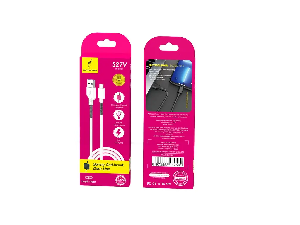 Кабель SkyDolphin S27V Spring Anti-Brake USB - micro USB (M/M), 1 м, Белый (SDUSB-000612) - фото 3